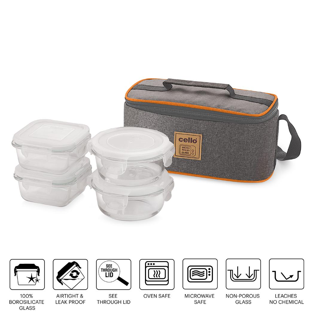 Royale Borosilicate Glass Lunch Box with Jacket, Set of 4 Clear / 4 Piece