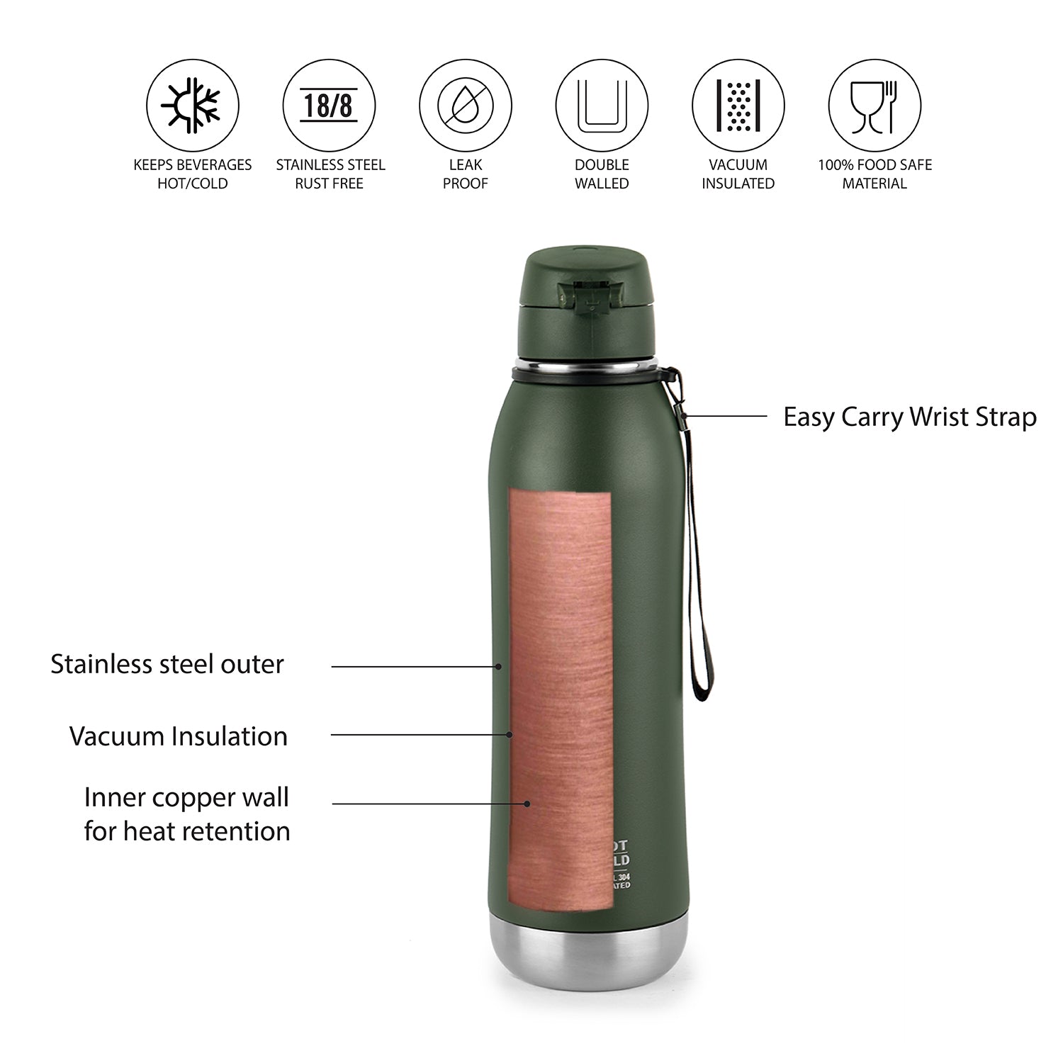 Duro Ace Flask, Vacusteel Water Bottle 600ml Green / 600ml