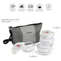 Delighta Borosilicate Glass Lunch Box with Jacket, Set of 4 Clear / 4 Piece / Sling Jacket