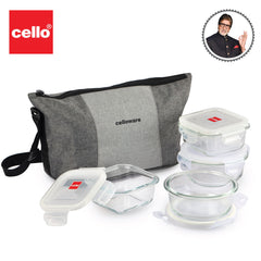 Delighta Borosilicate Glass Lunch Box with Jacket, Set of 4 Clear / 4 Piece / Sling Jacket