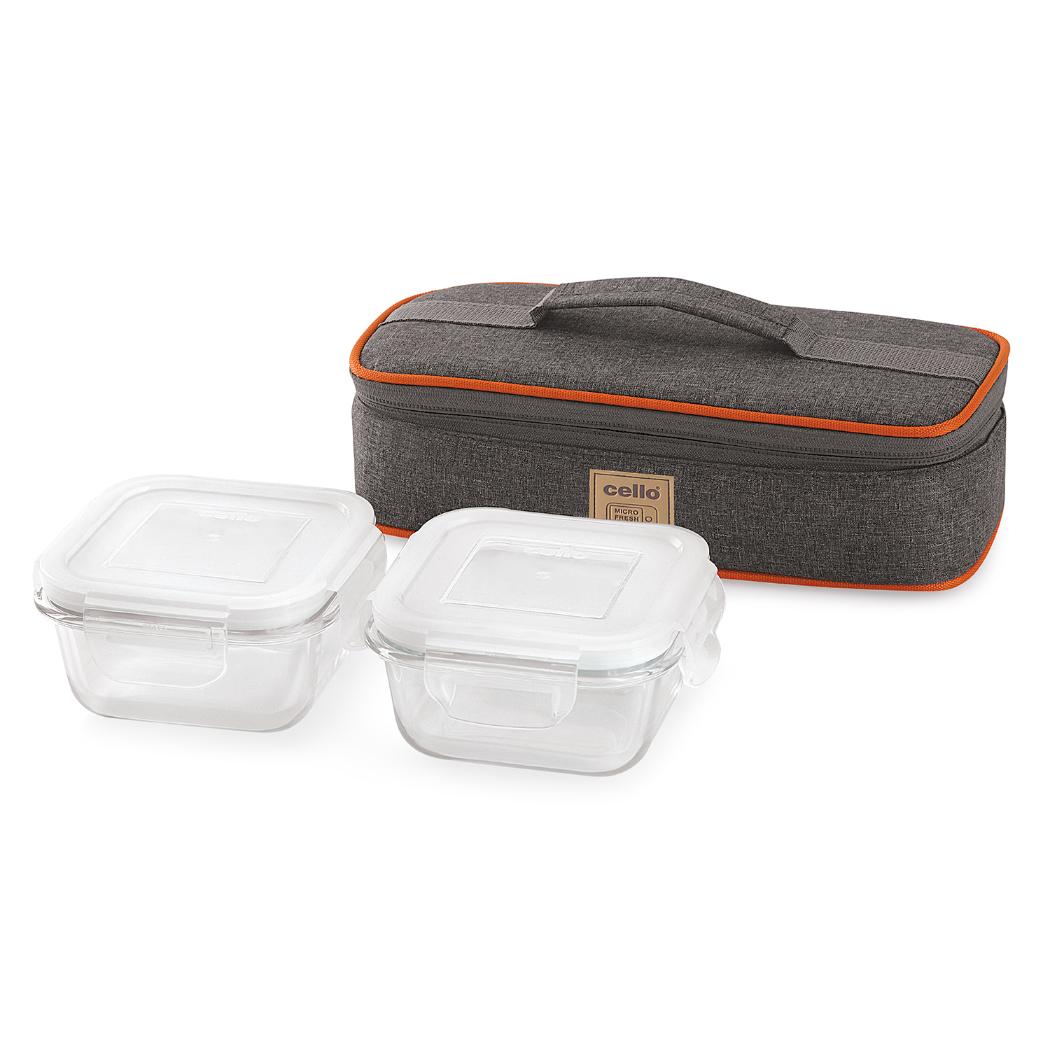 Royale Square Borosilicate Glass Lunch Box with Jacket, Set of 2 Clear / 2 Piece / Horizontal Jacket