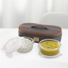Royale Round Borosilicate Glass Lunch Box with Jacket, Set of 2 Clear / 2 Piece / Horizontal Jacket