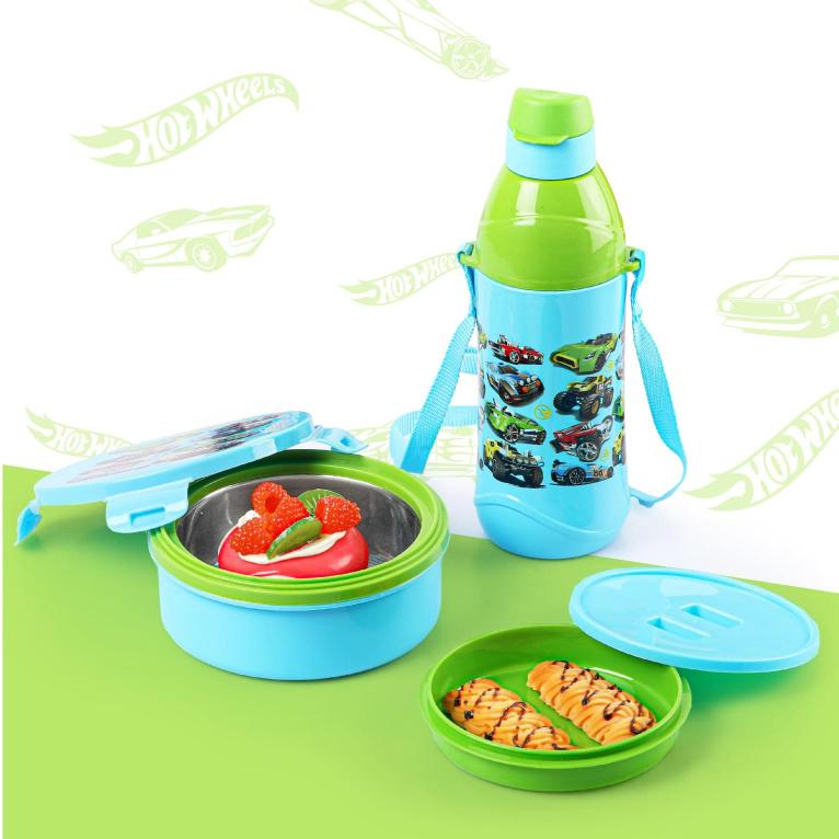 Tiffy Lunch Box & Water Bottle Set Green / Hot Wheels