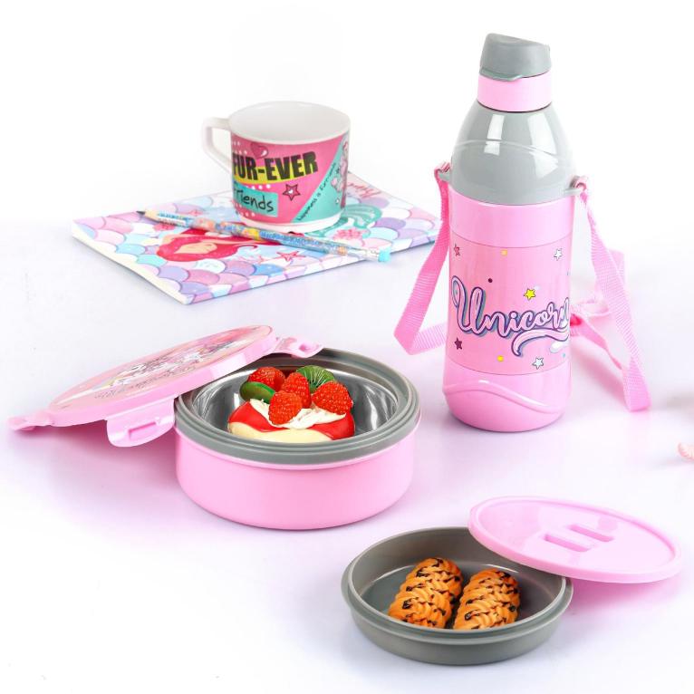 Tiffy Lunch Box & Water Bottle Set Pink / Unicorn