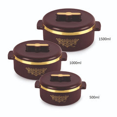 Exotic Insulated Casserole, Set of 3 Brown / 500ml+1000ml+1500ml