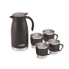 Welcome Vacusteel Carafe with Mugs Gift Set, 5 Pieces Black / 3 Pieces