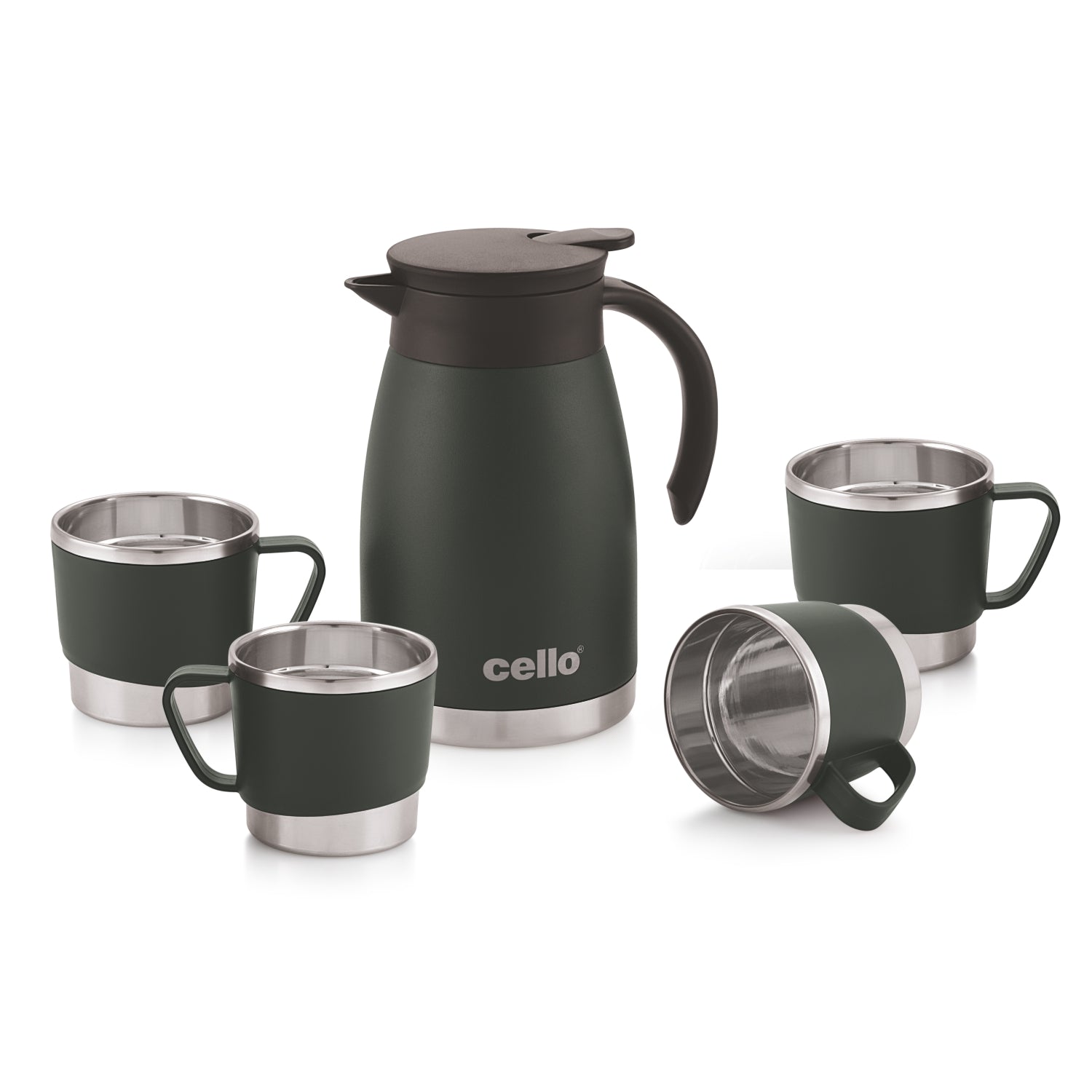 Welcome Vacusteel Carafe with Mugs Gift Set, 5 Pieces Green / 3 Pieces