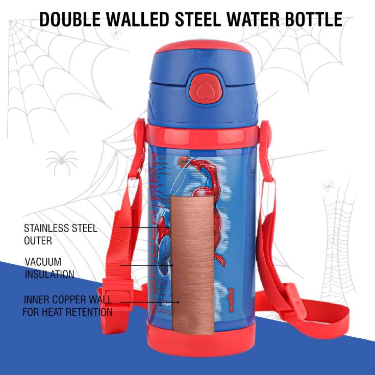 Champ 400 Hot & Cold Stainless Steel Kids Water Bottle, 400ml Blue / 400ml / Spiderman
