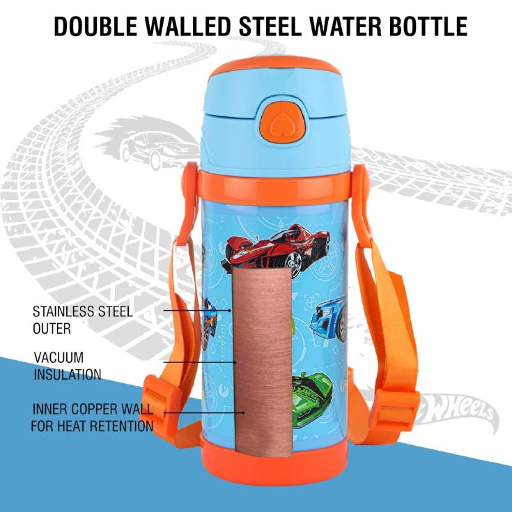 Champ 400 Hot & Cold Stainless Steel Kids Water Bottle, 400ml Sky Blue / 400ml / Hot Wheels