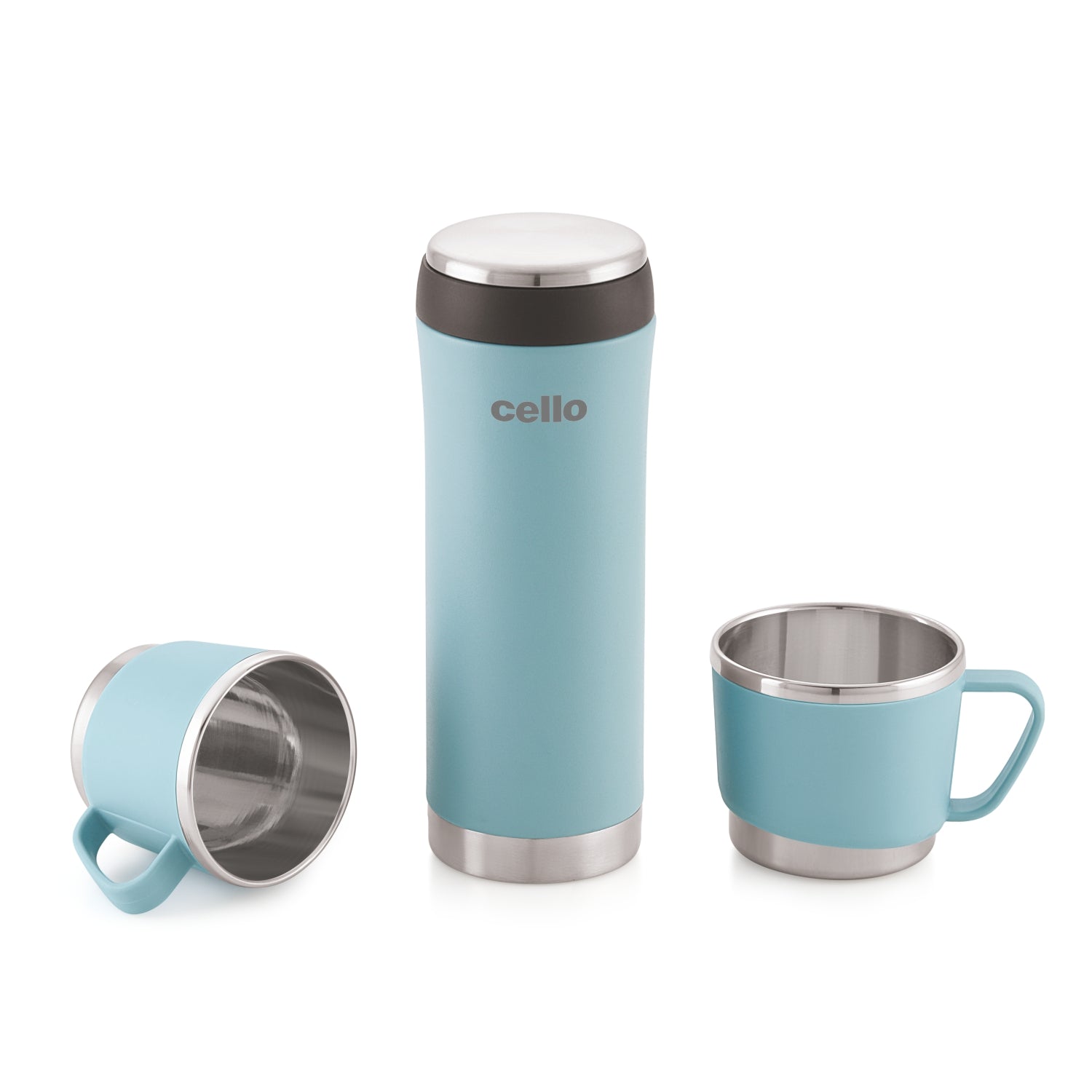 My Cup Vacusteel Flask with Mugs Gift Set, 3 Pieces Blue / 3 Pieces