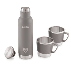 Cheer-Up Vacusteel Flask with Mugs Gift Set, 3 Pieces Grey / 3 Pieces
