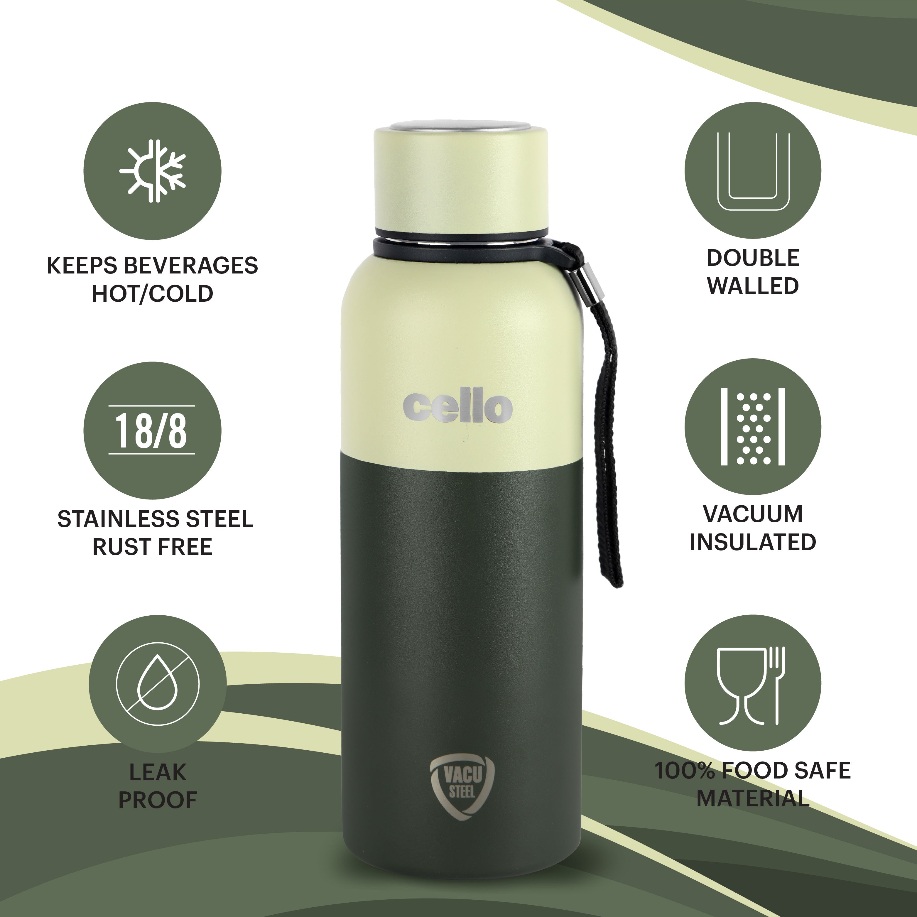 Neo Kent Flask, Vacusteel Water Bottle, 550ml Green / 550ml