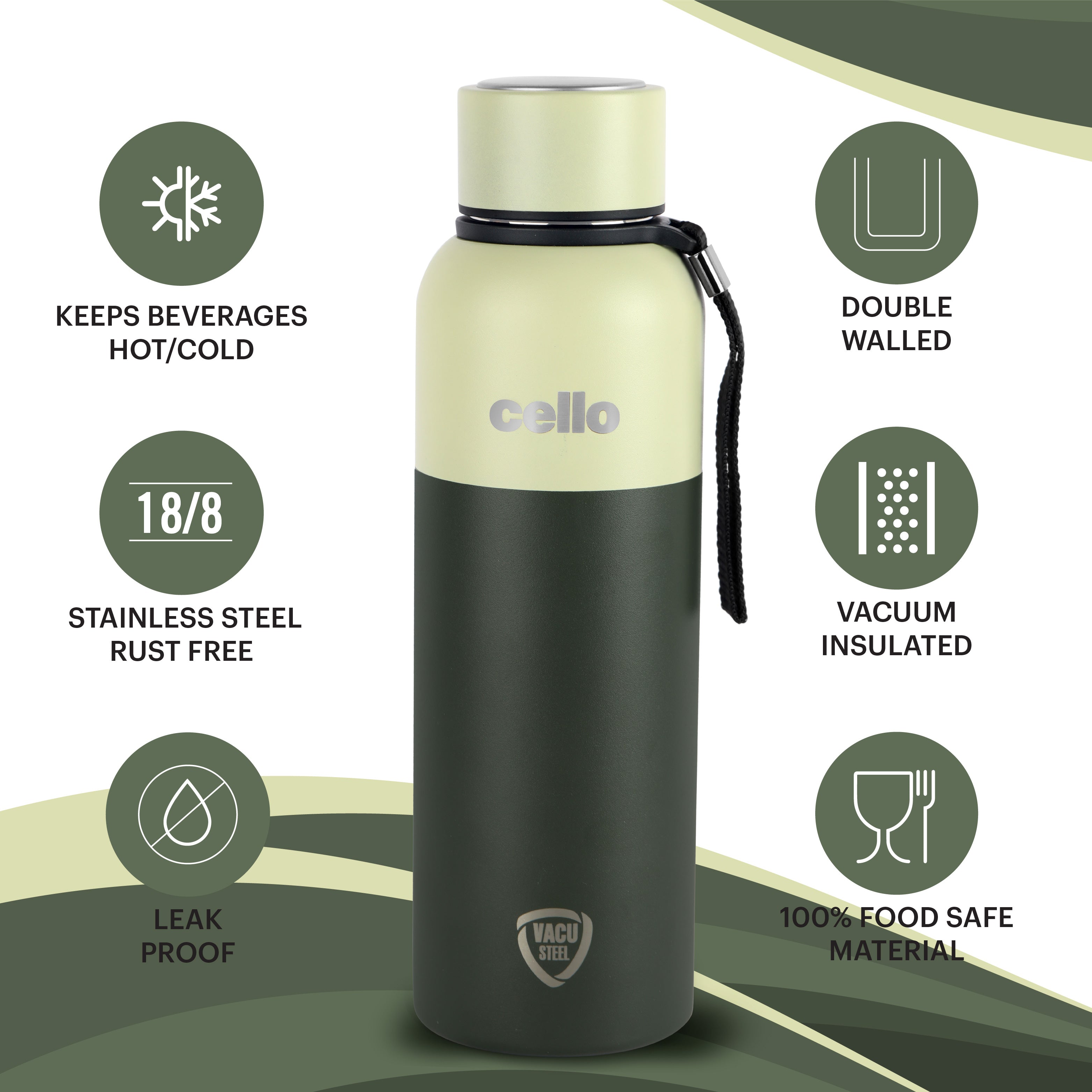 Neo Kent Flask, Vacusteel Water Bottle, 900ml Green / 900ml
