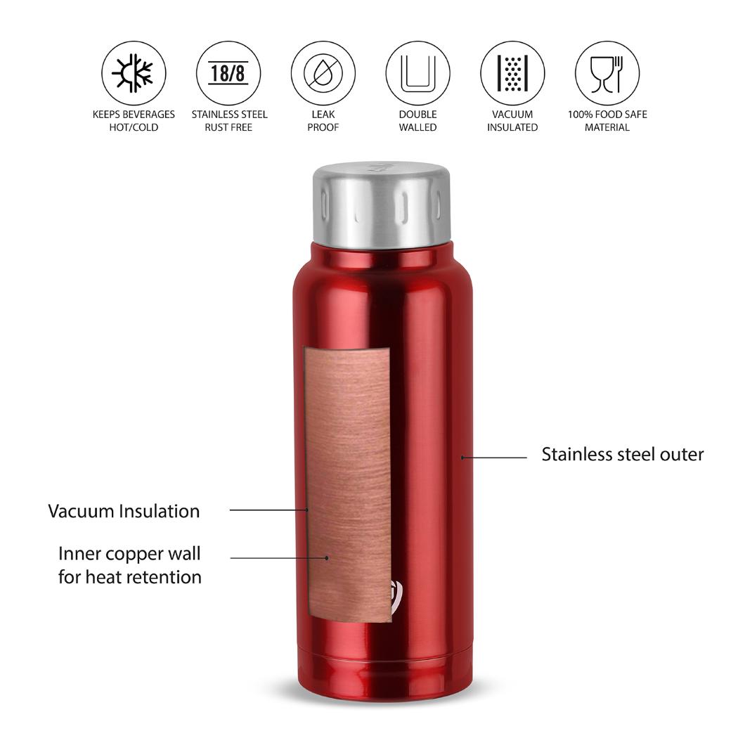 Vigo Flask, Vacusteel Water Bottle, 350ml Red / 350ml / 1 Piece