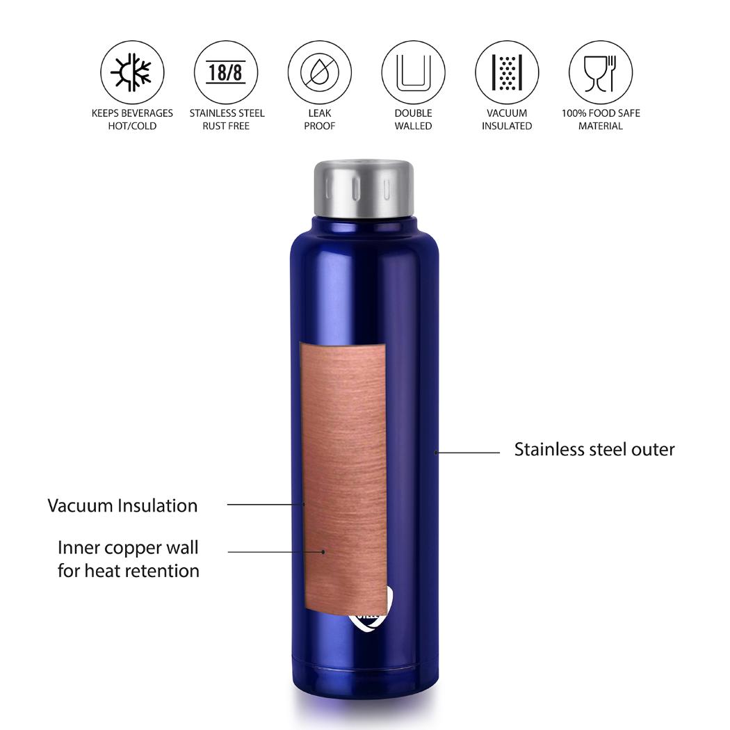 Vigo Flask, Vacusteel Water Bottle, 500ml Blue / 500ml / 1 Piece