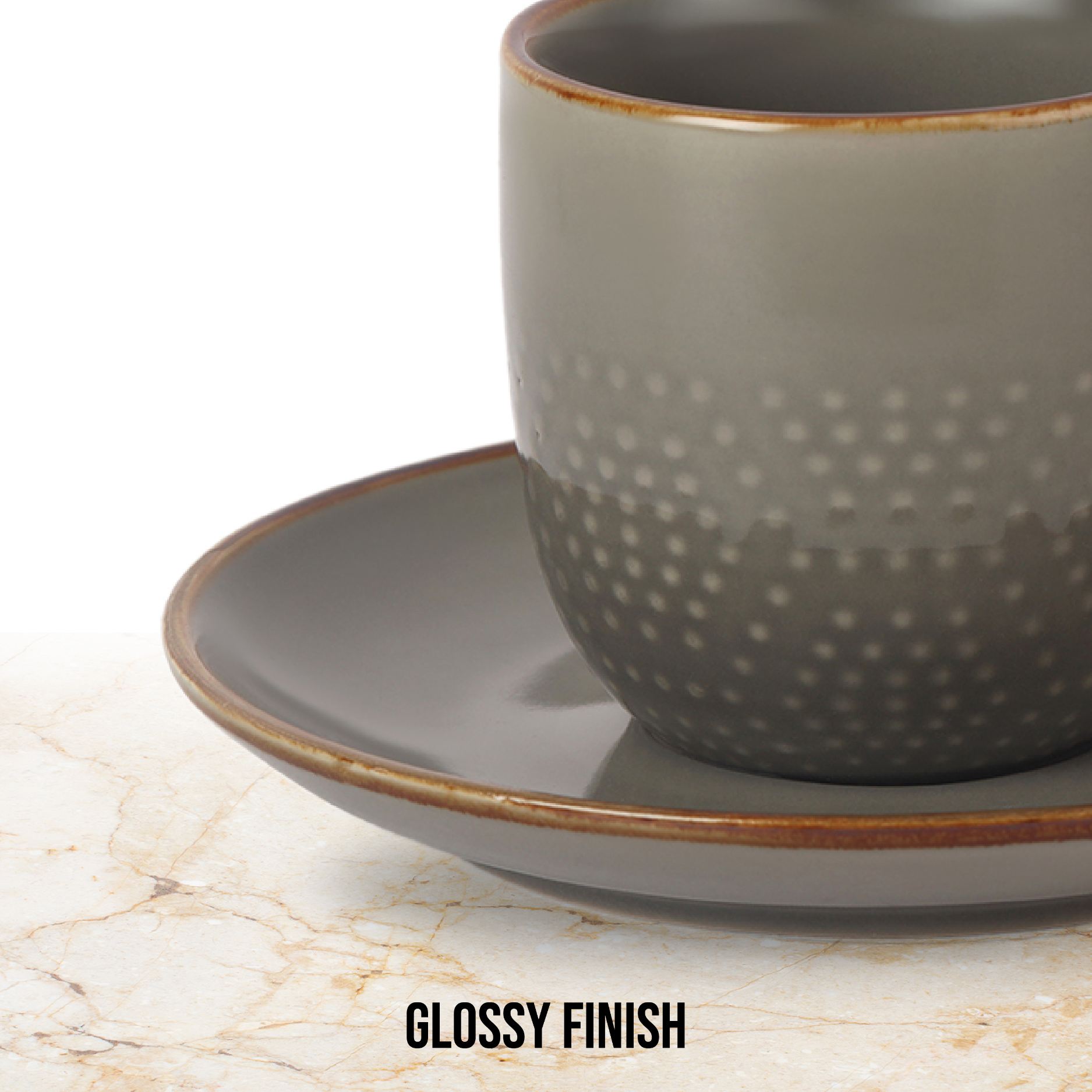 Hampshire 6 Pieces Ceramic Cup & Saucer Regular / 6 Pieces / Grey