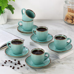 Hampshire 6 Pieces Ceramic Cup & Saucer Regular / 6 Pieces / Aqua Blue