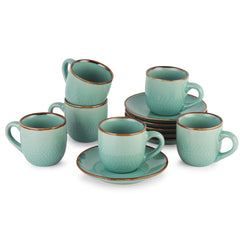 Hampshire 6 Pieces Ceramic Cup & Saucer Regular / 6 Pieces / Aqua Blue