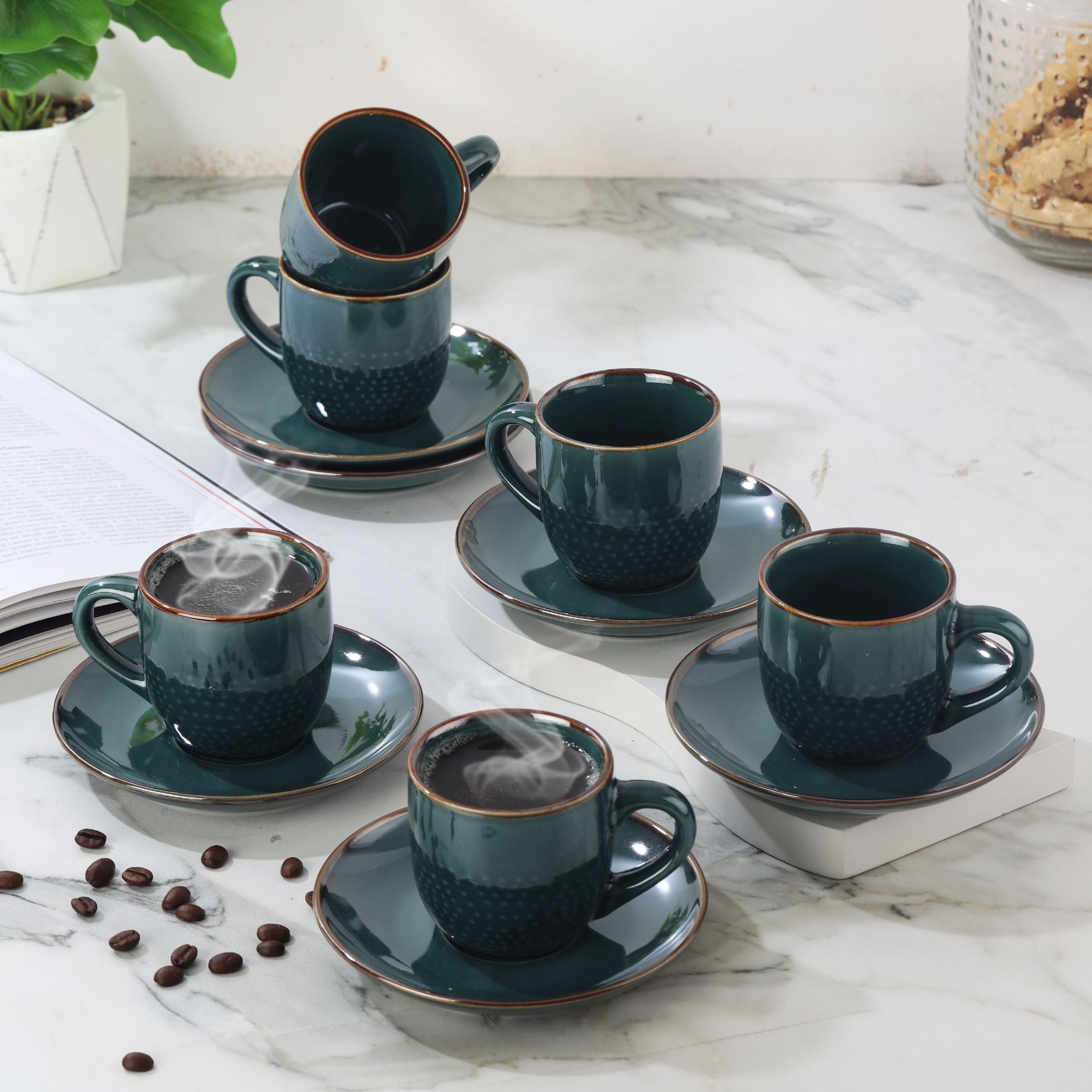 Hampshire 6 Pieces Ceramic Cup & Saucer Regular / 6 Pieces / Dark Blue