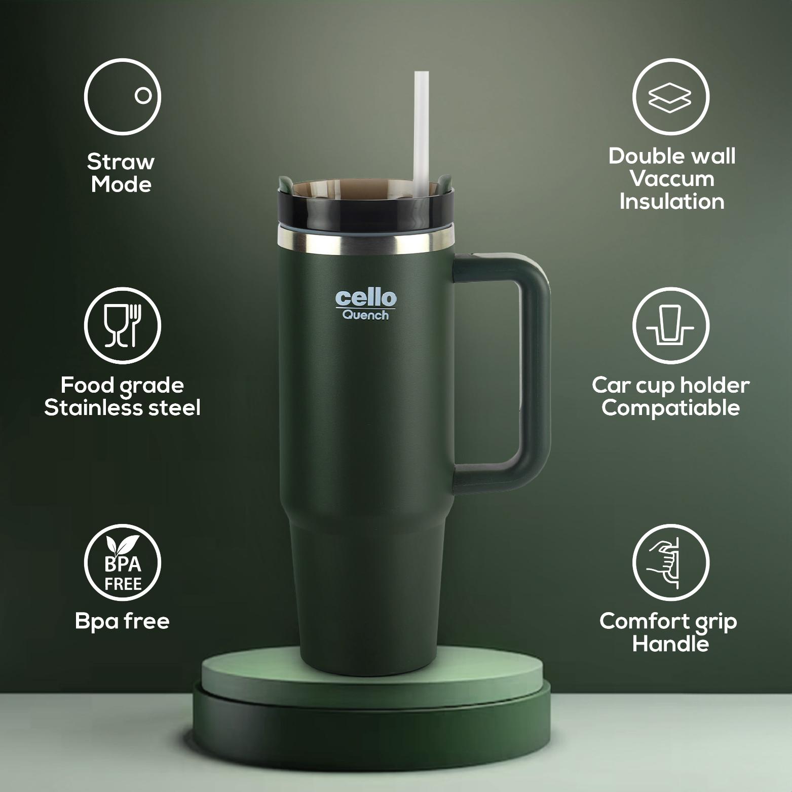 Quench Tumbler Water Bottle with Lid and Straw, 900ml Military Green / 900 ml