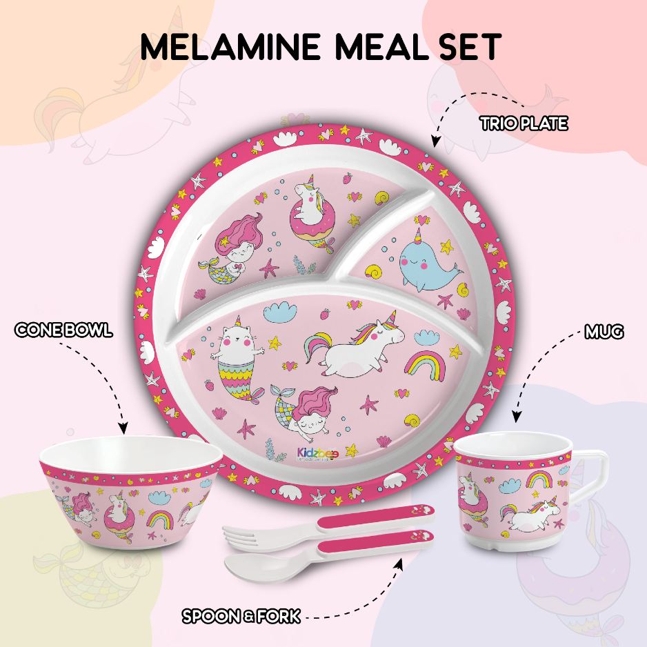 Pink Parade Kids Melamine Meal, Set of 5 Trioplate