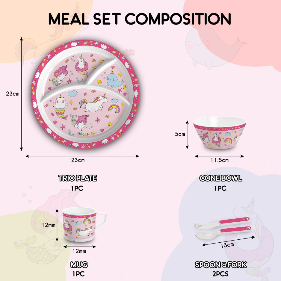 Pink Parade Kids Melamine Meal, Set of 5 Trioplate