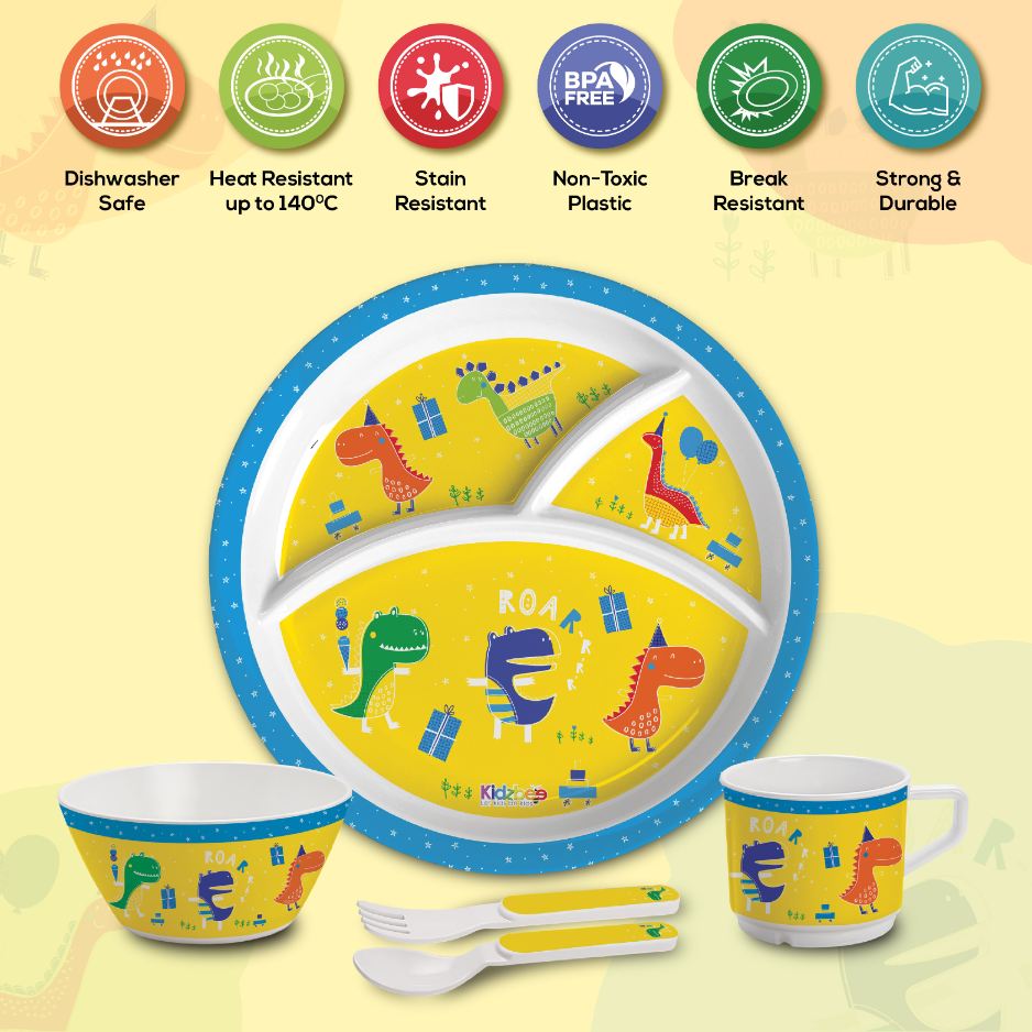 Dino Party  Kids Melamine Meal, Set of 5 Trioplate