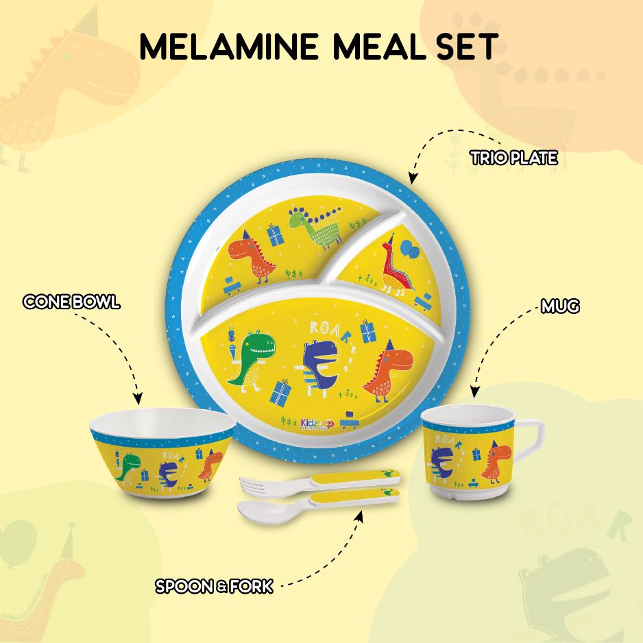 Dino Party  Kids Melamine Meal, Set of 5 Trioplate