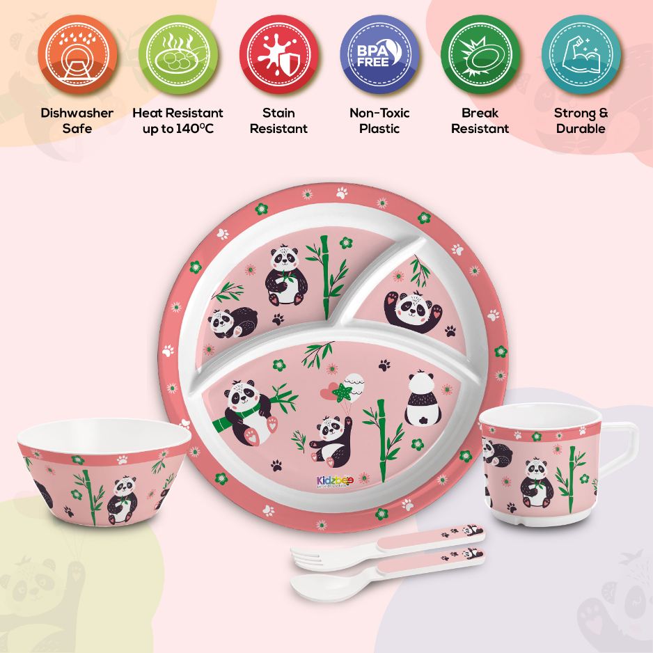 Bamboo Buddies Peach Kids Melamine Meal, Set of 5 Trioplate