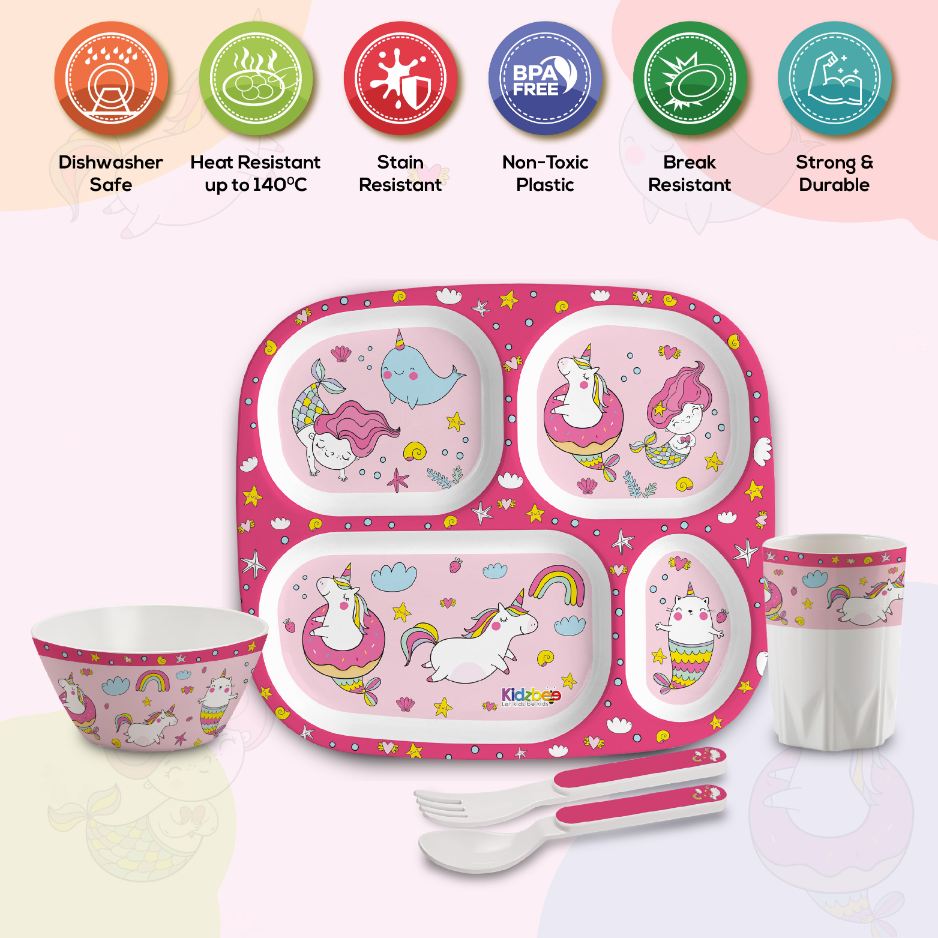 Pink Parade Kids Melamine Meal, Set of 5 Quadmeal