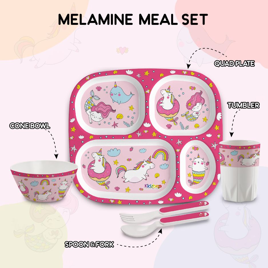 Pink Parade Kids Melamine Meal, Set of 5 Quadmeal