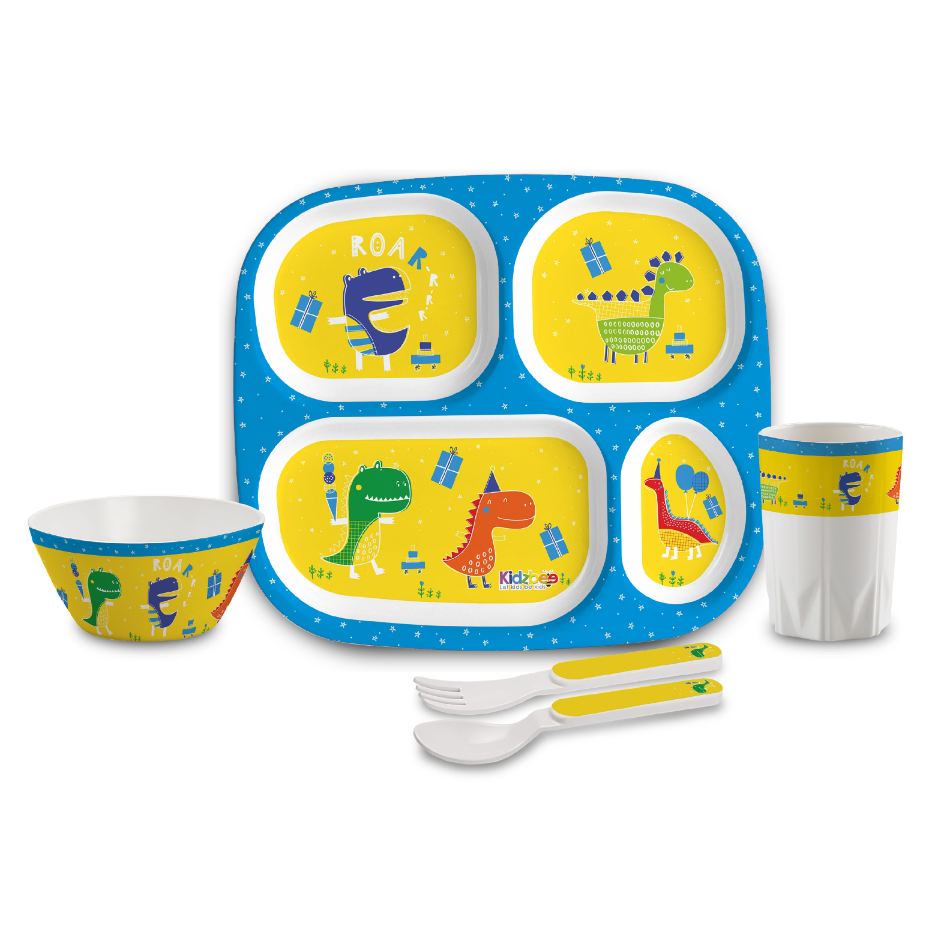 Dino Party  Kids Melamine Meal, Set of 5 Quadmeal