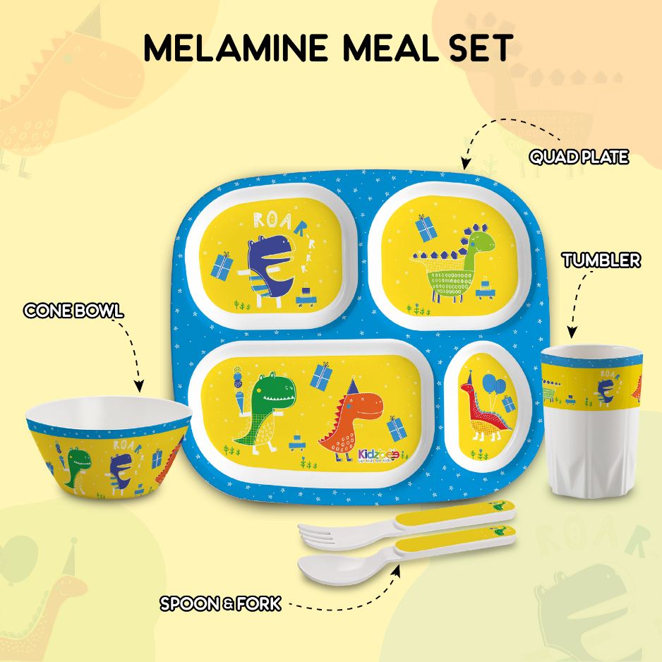 Dino Party  Kids Melamine Meal, Set of 5 Quadmeal