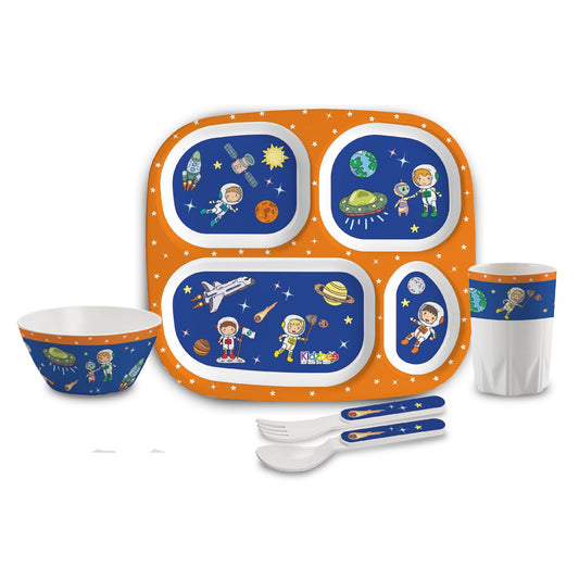 Cosmic Explorer|Quadmeal Cosmic Explorer Navy Blue Kids Melamine Meal Set / 5 Pieces