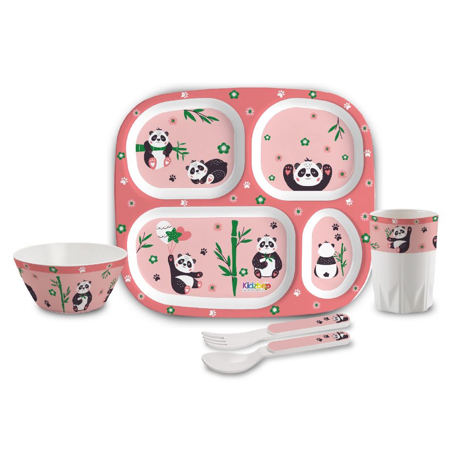 Bamboo Buddies Peach Kids Melamine Meal, Set of 5 Quadmeal