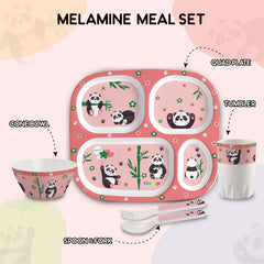 Bamboo Buddies Peach Kids Melamine Meal, Set of 5 Quadmeal