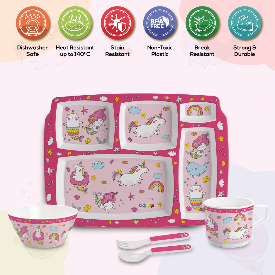 Pink Parade Kids Melamine Meal, Set of 5 Pentameal