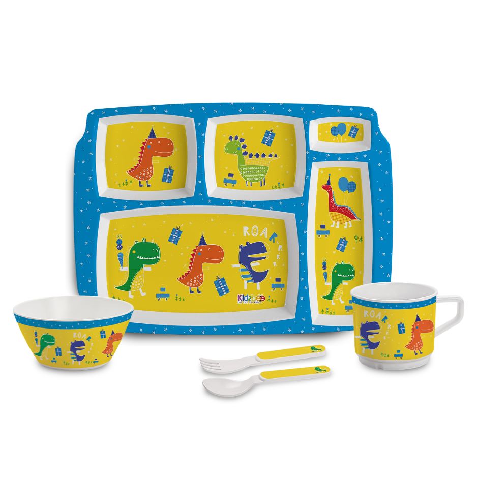 Dino Party  Kids Melamine Meal, Set of 5 Pentameal