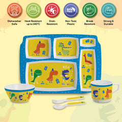 Dino Party  Kids Melamine Meal, Set of 5 Pentameal