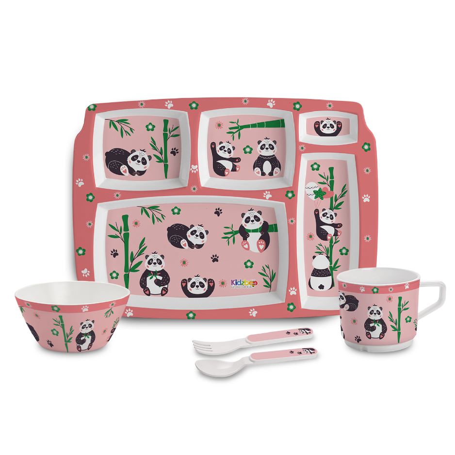 Bamboo Buddies Peach Kids Melamine Meal, Set of 5 Pentameal