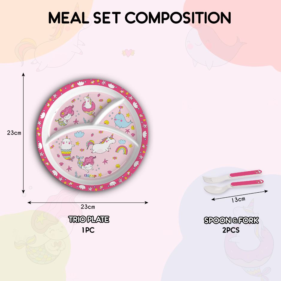 Pink Parade Kids Melamine Meal, Set of 3 Trioplate