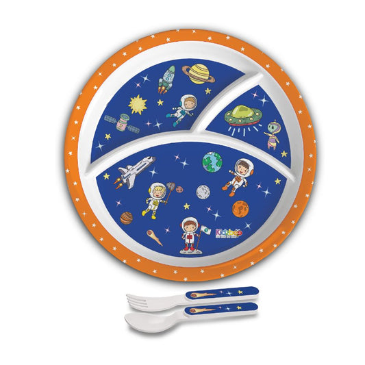 Cosmic Explorer Blue Kids Melamine Meal, Set of 3 Trioplate