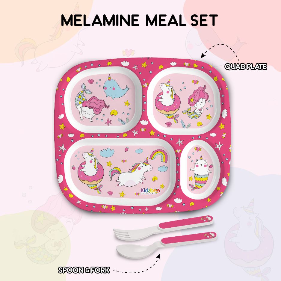 Pink Parade Kids Melamine Meal, Set of 3 Quadmeal