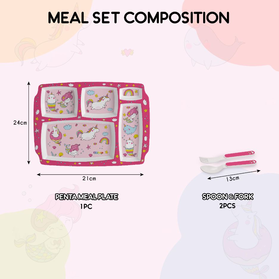 Pink Parade Kids Melamine Meal, Set of 3 Pentameal