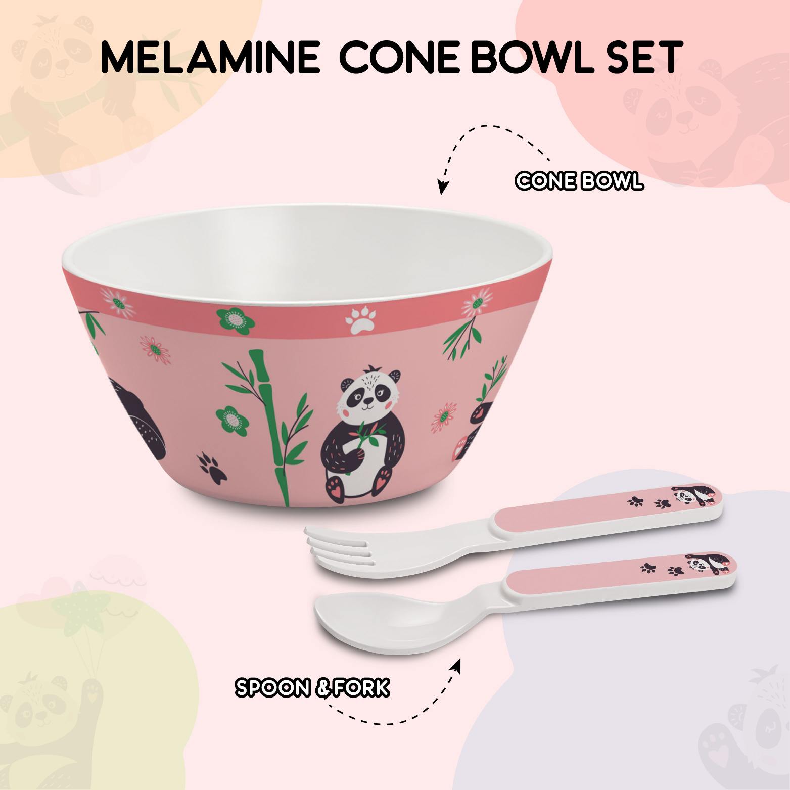 Cone Bamboo Buddies Kids Melamine Bowl Set 3 Pieces