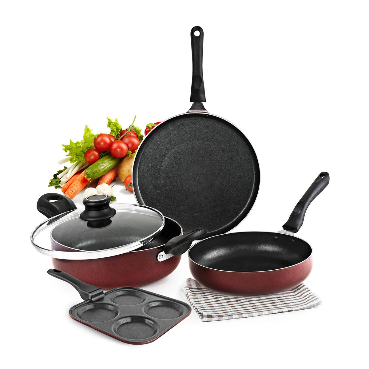 Cherry|Prima Uttapam Non Stick Induction Base Cookware Set, 4 Pieces