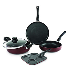 Prima Uttapam Non Stick Induction Base Cookware Set, 4 Pieces Cherry