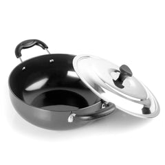 Classy Hard Anodised Kadhai with Lid, 2.5 Litres, Gas Stove Compatible Black / 2.5 Litres