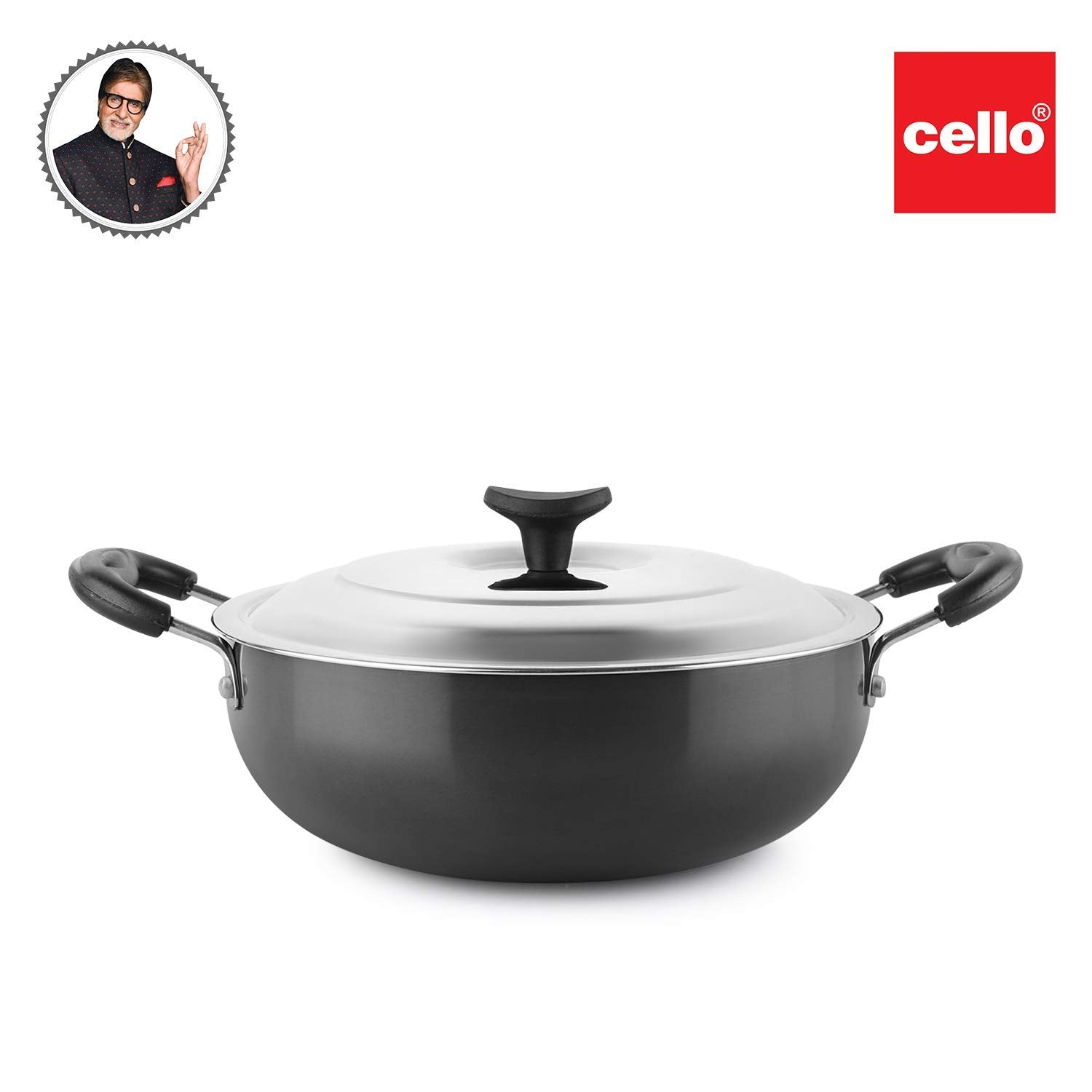 Classy Hard Anodised Kadhai with Lid, 2.5 Litres, Gas Stove Compatible Black / 2.5 Litres