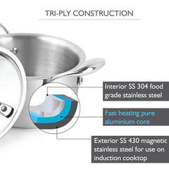 Armour Tri-Ply Induction Base Casserole with Lid Silver / 2.5 Litres